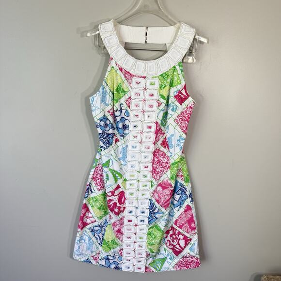LILLY PULITZER JUBILEE CHARITY PATCH HOLLYWOOD SQUARES HARMON SHIFT DRESS Size 4 - Picture 8 of 9